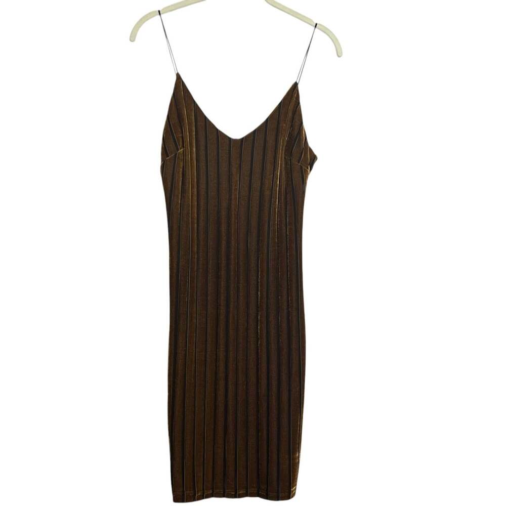 Forever 21 Womens Contemporary Velvet Slip Dress Size Small Brown Black Striped